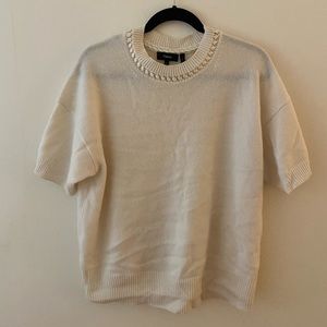 THEORY 100% CASHMERE Short Sleeved Sweater with Ribbon Detail